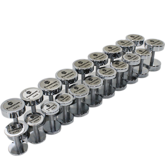 Powercore Chrome Electroplated Steel Dumbbell Set - 10 Pairs (2.5kg-25kg)