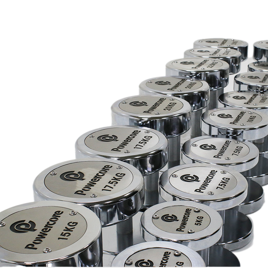 Powercore Chrome Electroplated Steel Dumbbell Set - 10 Pairs (2.5kg-25kg) view 2