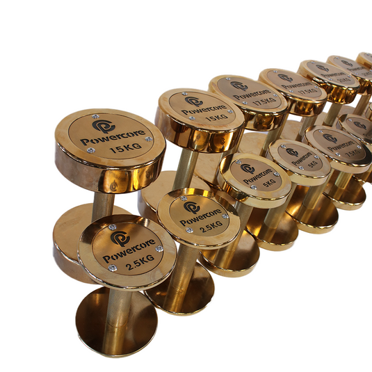 Powercore Rose Gold Electroplated Steel Dumbbell Set - 12 Pairs (2.5kg-30kg)