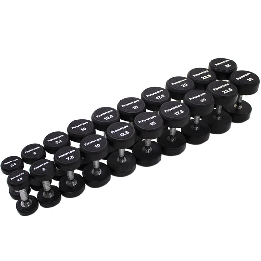 Powercore Round Rubber Dumbbell Set - 10 Pairs (2.5kg-25kg)
