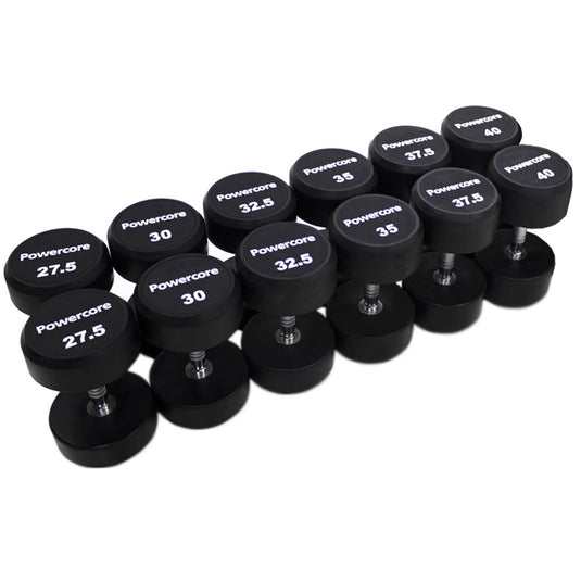 Powercore Round Rubber Dumbbell Set - 6 Pairs (27.5kg-40kg)